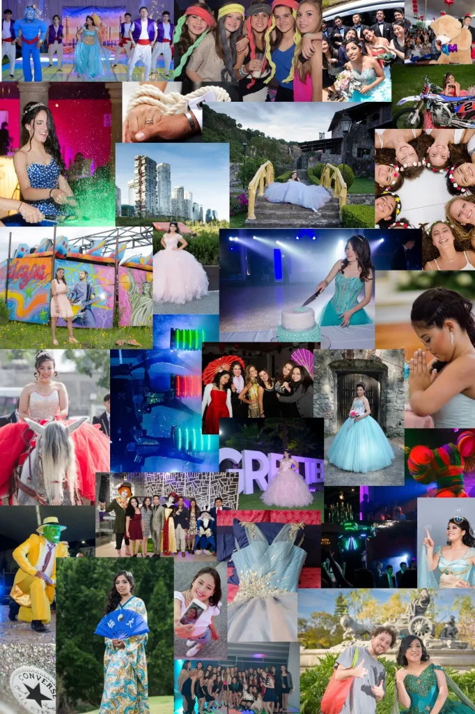 Galería de fotografía de XV años: sesión de retratos, vals y celebración de la quinceañera.