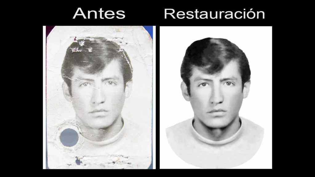 Antes y después de la restauración de una fotografía antigua en blanco y negro