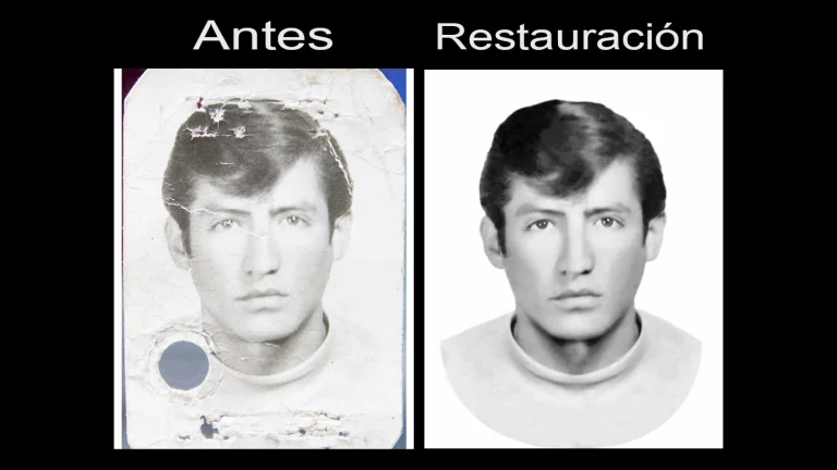 Antes y después de la restauración de una fotografía antigua en blanco y negro