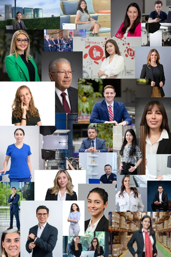 Collage de retratos corporativos profesionales de Celebra Studio en CDMX